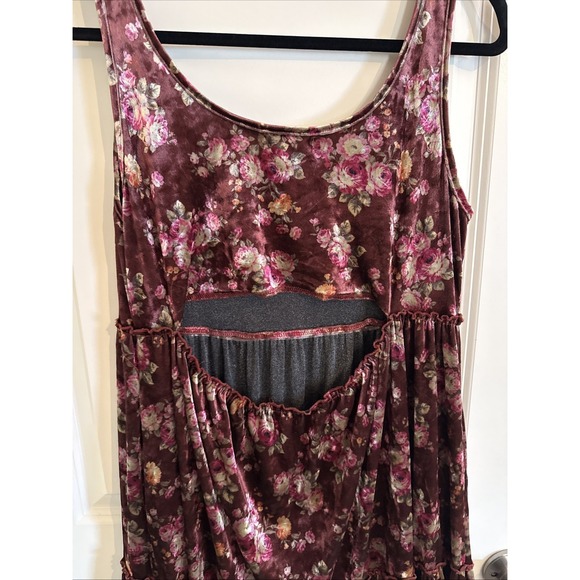 Natural Life Karlie Burgundy Floral Bouquet Velvet Dress Size Medium Boho - Picture 5 of 7